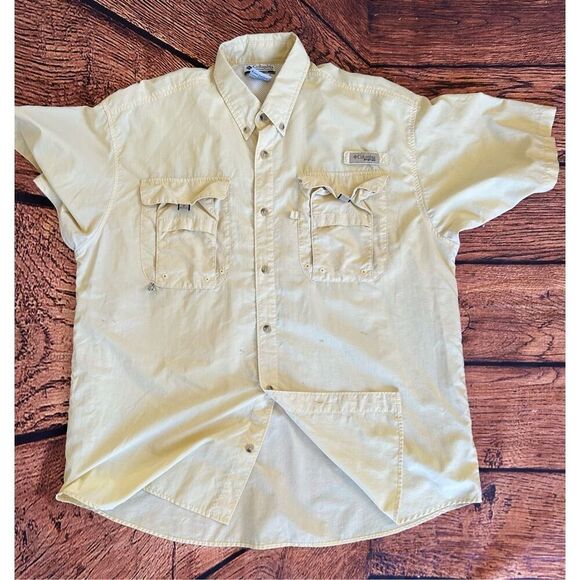 Columbia PFG‎ Shirt Mens XXL Yellow Omni Shade Vented Fishing Short Sleeve - Picture 5 of 8